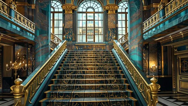 Selective focus. Grand staircase in historic baroque interior