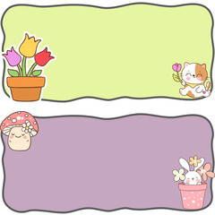Adorable Springtime Frames Cute Cat, Bunny, Tulips, and Mushrooms