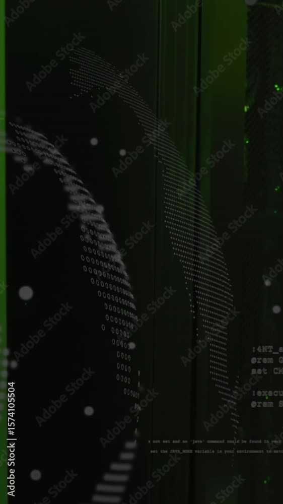 Poster animation of globe and data processing over computer servers