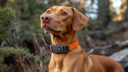 Labrador Retriever Dog Wear Collar Sitting in Grassy Field Photo