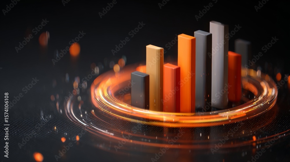 Poster futuristic d bar graph with glowing edges and a rotating effect, showcasing data in an engaging way 