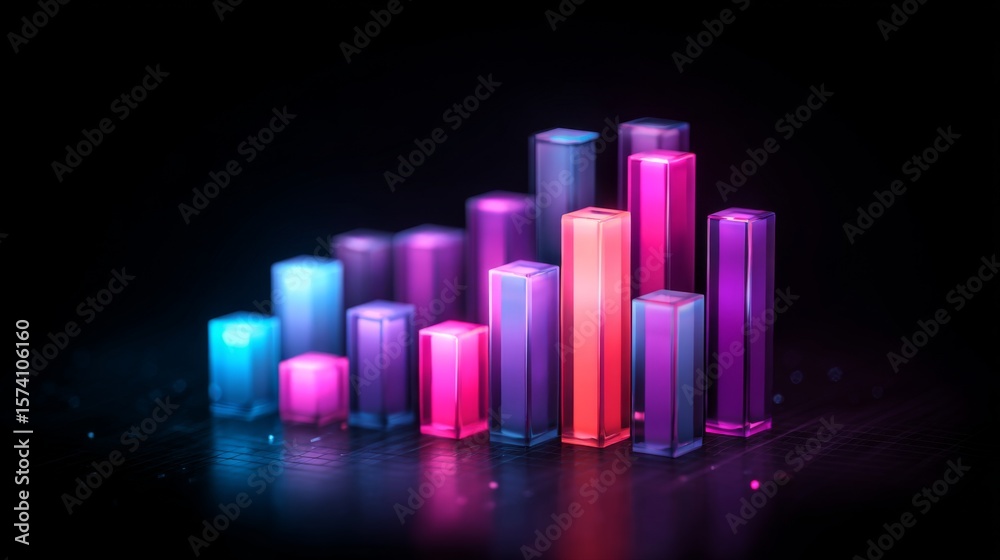 Poster futuristic d bar graph with glowing edges and a rotating effect, showcasing data in an engaging way 