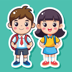 Cartoon boy and girl in school uniform