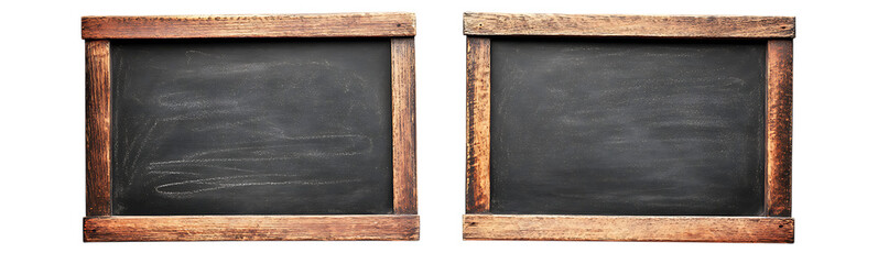 Two empty blackboards with wooden frames isolated on white or transparent png