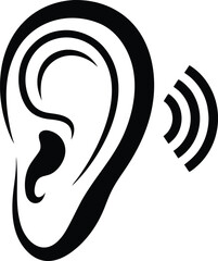 Ear with sound wave symbols emanating outward