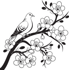beautiful cherry blossom flowers And a beautiful White-winged dove bird