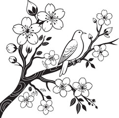 beautiful cherry blossom flowers And a beautiful White-winged dove bird