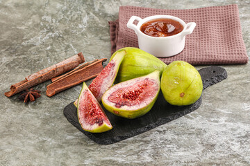 Tropical exotic green fig with cut