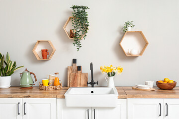Sink in interior of modern kitchen