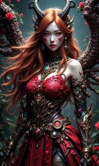 Fototapeta premium Enchanting Fantasy Creature with Horns and Floral Background