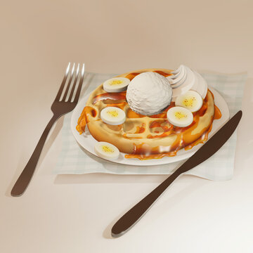 Banana Waffle with Maple syrup