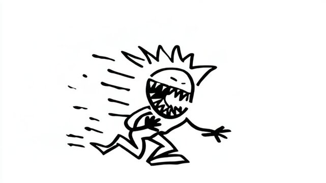 Wild stick figure sprinting in chaotic frenzy