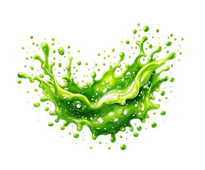 Vibrant green liquid splash with smooth edges and water droplets on a pure white background. Concept for dynamic liquid motion and creative abstract design