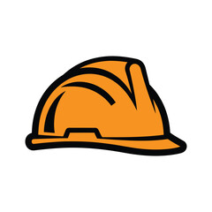 Simple black and white line art icon of a construction safety hard hat.