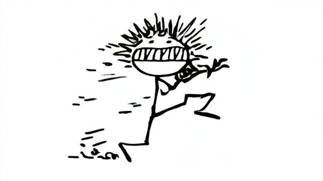 Manic stick figure running in chaotic blur