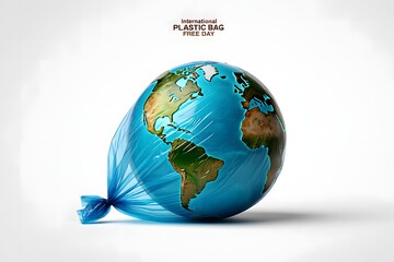 Earth in a Plastic Bag Highlighting International Plastic Bag Free Day to Raise Awareness