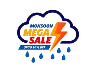 Monsoon Mega Sale Promotion with Cloud and Lightning Bolt