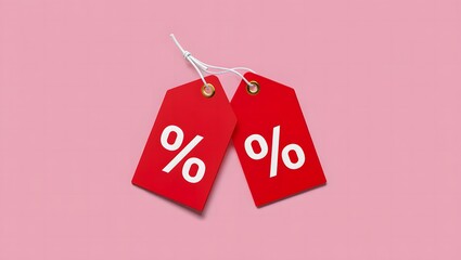 Two Red Percentage Symbol Price Tags on Pink Background