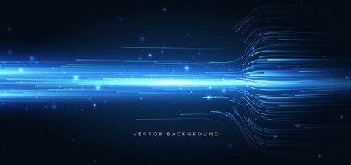 Technology futuristic horizontal lines glowing on dark blue background. Internet hi speed big data network concept.