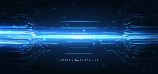 Futuristic technology horizontal lines glowing on dark blue background.