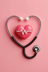 Heart Health Illustration Stethoscope Heartbeat Line Symbolism