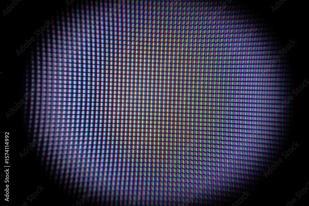 Fototapete close-up of lcd screen pixels, leds on a black background. macro photography of a bright led screen