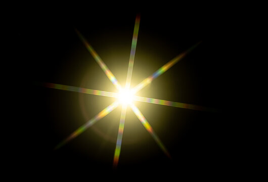 colorful flashy spotlight star made with optical star filter on camera