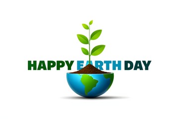 Happy Earth Day Concept with Plant Growing in Globe Illustration