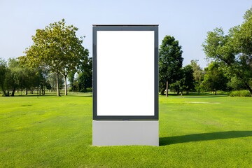 Blank Billboard on a Green Lawn Surrounded by Trees Mockup