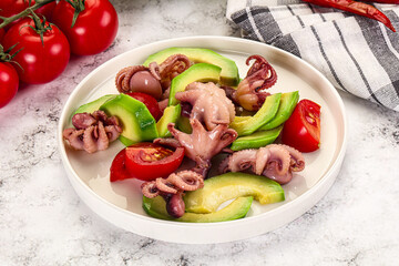 Salad with baby octopus and avocado