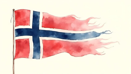 A delicate, wavy Norwegian flag banner undulates across a soft