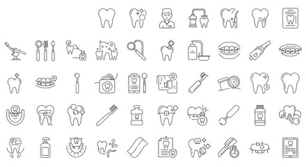 Dental Line Icons Set Oral Care