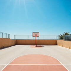 Bright Outdoor Basketball Court with Clear Blue Sky