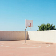 Bright Outdoor Basketball Court with Clear Blue Sky