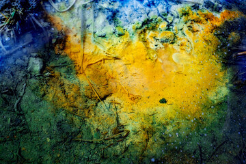 the edge of the lake polluted with toxic mining chemical residuals