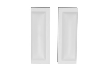 Two realistic blank aluminum sachet packaging mockups with front and behind product, Front view,...