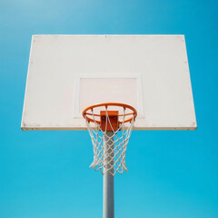  Empty Basketball Hoop and Backboard on a Sunny Day
