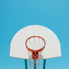 Minimalist Basketball Hoop Against Bright Blue Sky