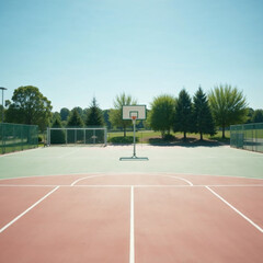 Minimalist Outdoor Basketball Court Under Clear Blue Sky