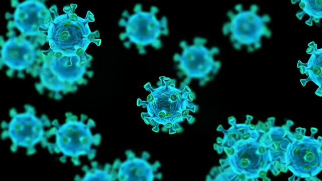 Cellular pathogenic microorganisms floating in black liquid closeup