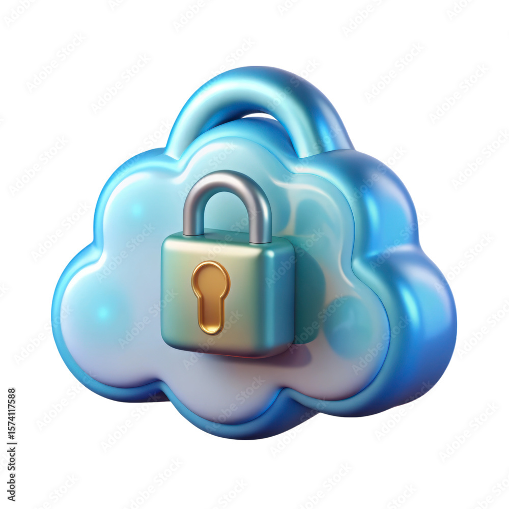Poster secure cloud storage 3d rendering icon with padlock for digital security and data protection land tr