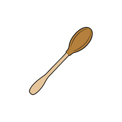 Wooden spoon kitchen utensil drawing for cooking coloring Line Art Vector Illustration