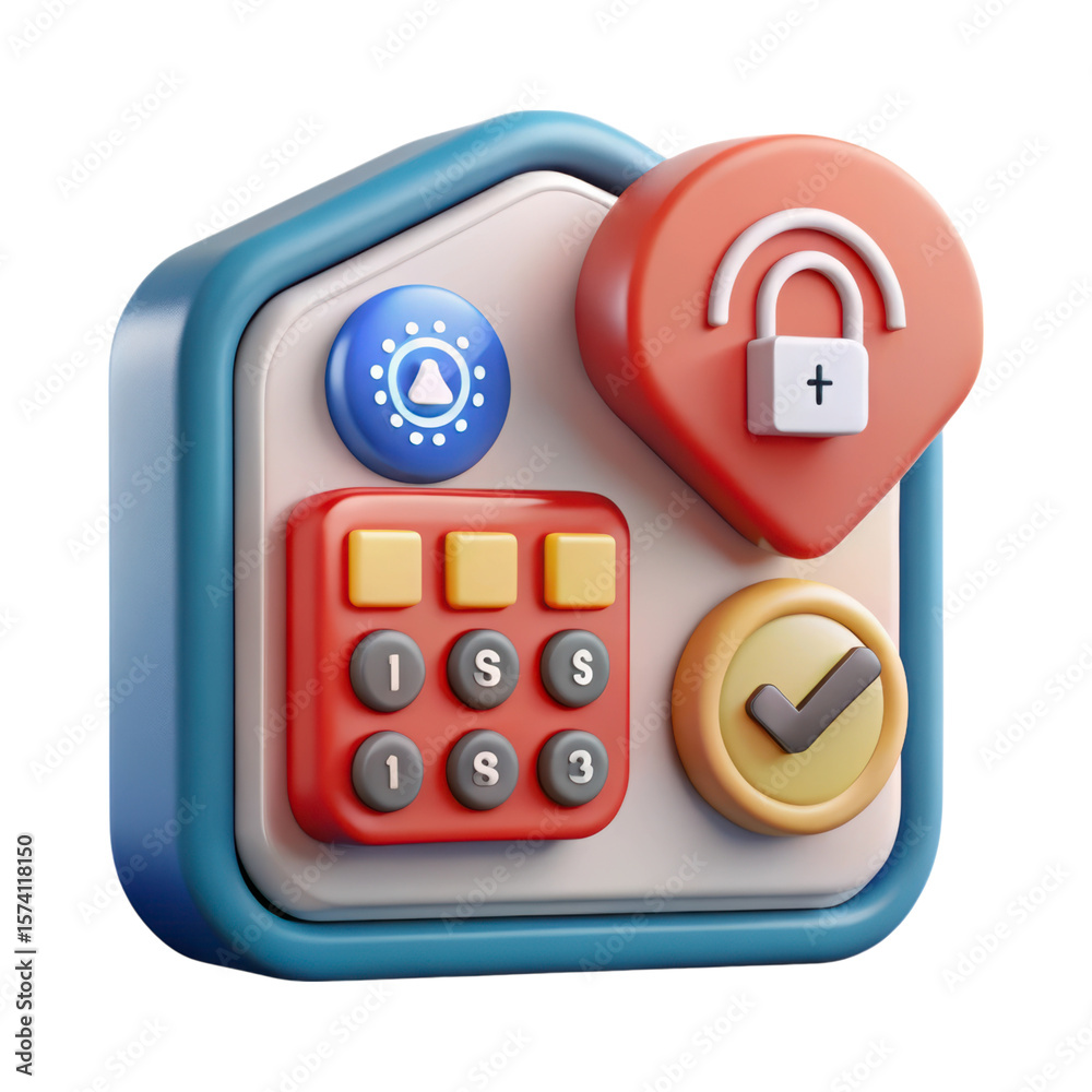 Poster smart home security system interface 3d rendering icon land transportation isolated on white backgro