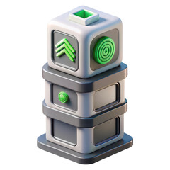 Stacked abstract 3d rendering icon land transportation isolated on white background depicting progress target and storage with green accents and a playful futuristic design