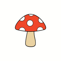 Mushroom with spots drawing for forest theme coloring book Line Art Vector Illustration