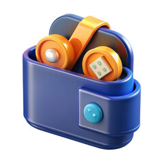 Stylized modern blue and orange wallet design with coins land transportation isolated on white background 3d rendering icon