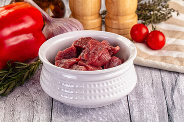 Raw beef meat cubes pieces