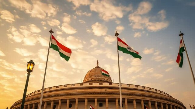 India independence day flags fluttering on building high angle view a vibrant display of patriotism and indian national pride at landmark location