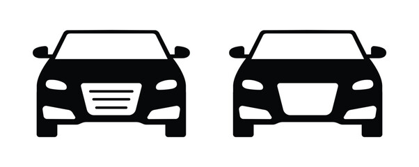 Car front view silhouette icon. Front view symbol of auto, vehicle, automobile car illustration with transparent background. 