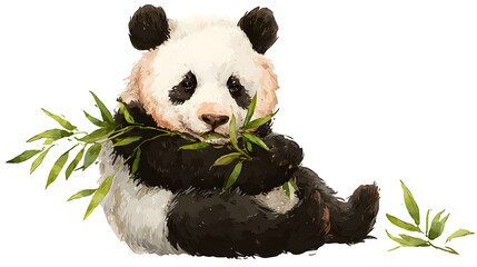 Panda Eating Bamboo, isolated on transparent background © Babar
